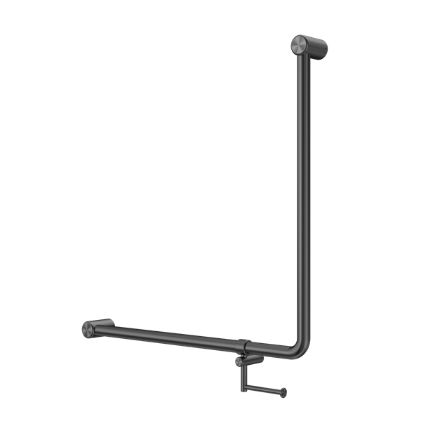 MECCA CARE 32MM 90 DEGREE NZ4121 ACCESSIBLE TOILET GRAB RAIL 750X750MM WITH TOILET ROLL HOLDER GUN METAL
