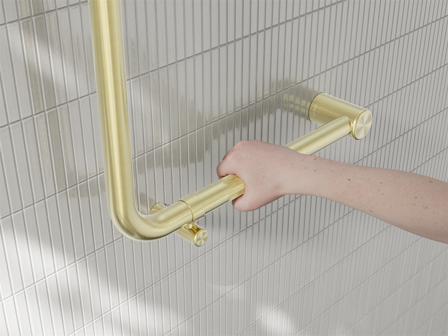 MECCA CARE 32MM AMBULANT 90 DEGREE BENT TUBE GRAB RAIL 450X450MM BRUSHED GOLD