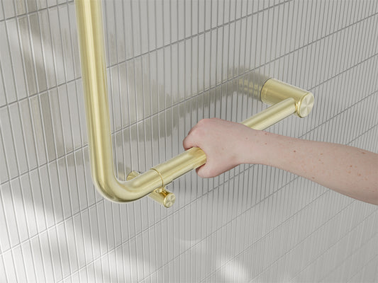 MECCA CARE 32MM AMBULANT 90 DEGREE BENT TUBE GRAB RAIL 450X450MM BRUSHED GOLD