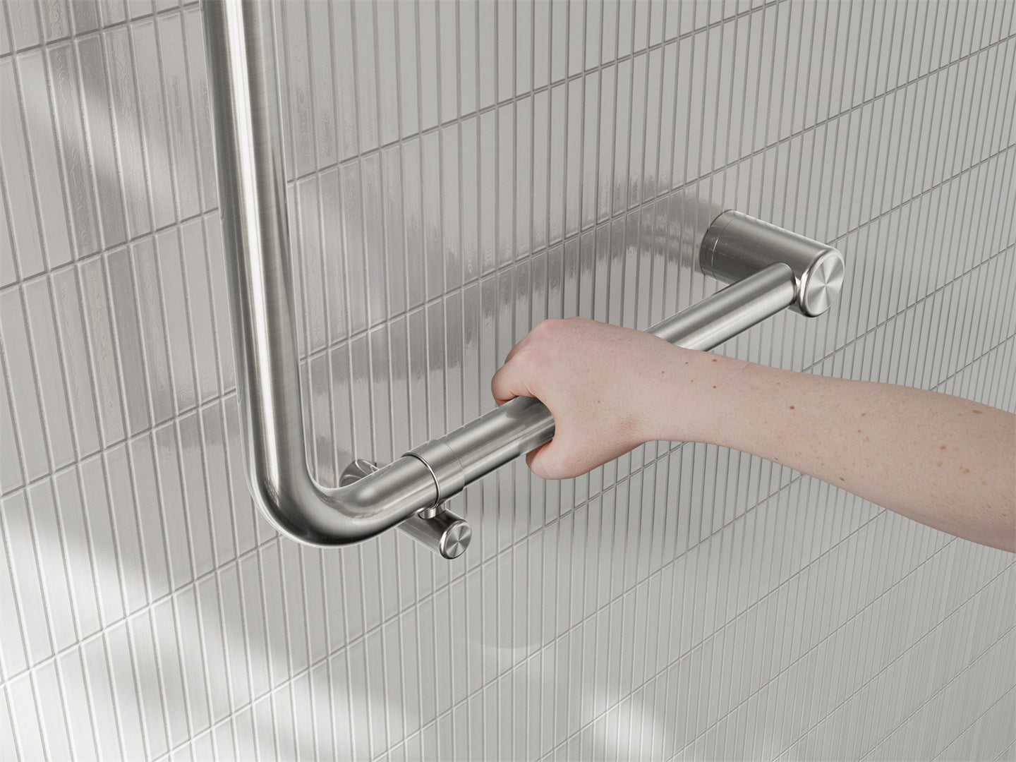 MECCA CARE 32MM AMBULANT 90 DEGREE BENT TUBE GRAB RAIL 450X450MM BRUSHED NICKEL