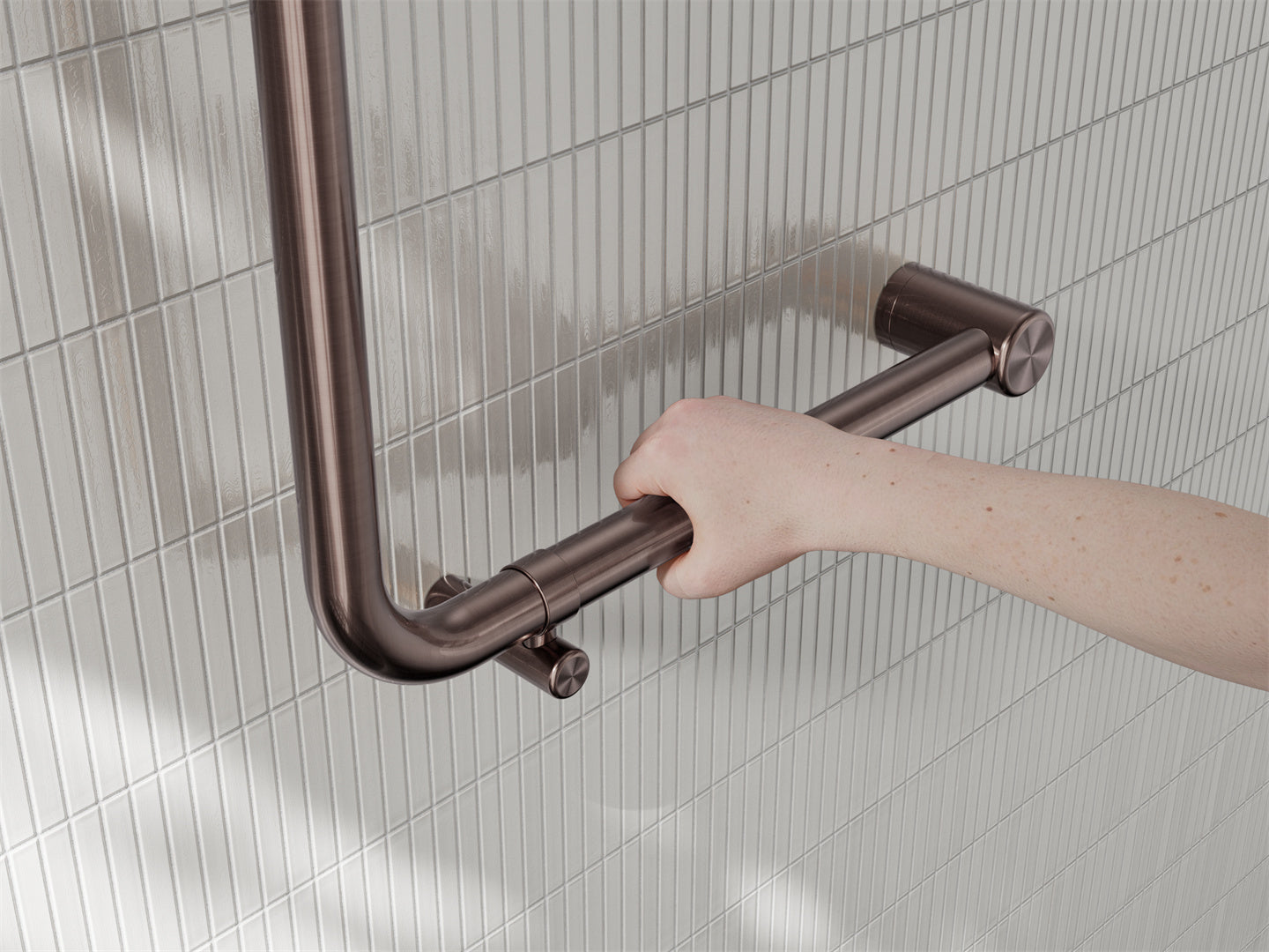 MECCA CARE 32MM AMBULANT 90 DEGREE BENT TUBE GRAB RAIL 450X450MM BRUSHED BRONZE