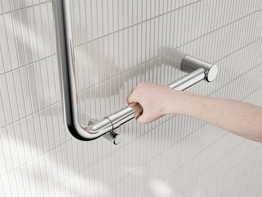 MECCA CARE 32MM AMBULANT 90 DEGREE BENT TUBE GRAB RAIL 450X450MM CHROME