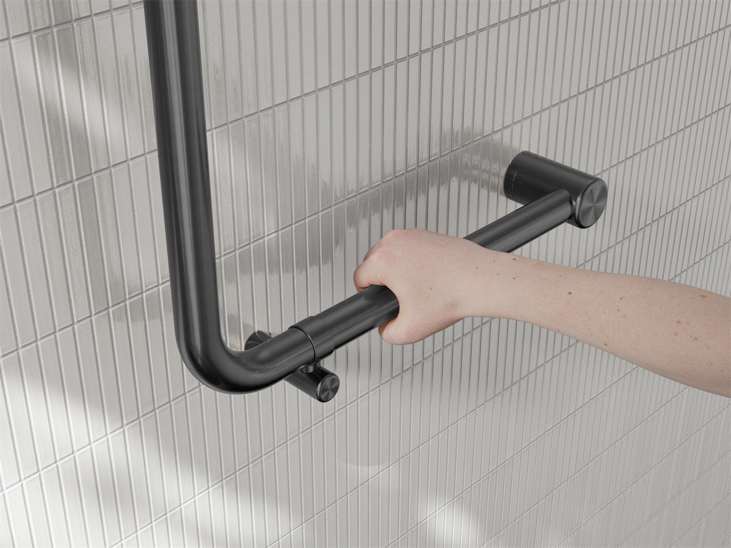 MECCA CARE 32MM AMBULANT 90 DEGREE BENT TUBE GRAB RAIL 450X450MM GUN METAL