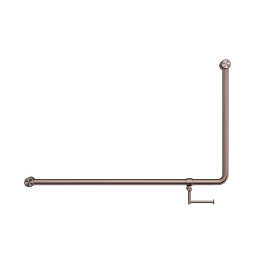 MECCA CARE 32MM DDA ACCESSIBLE TOILET 90 DEGREE BENT TUBE GRAB RAIL 600X1000MM WITH TOILET ROLL HOLDER BRUSHED BRONZE