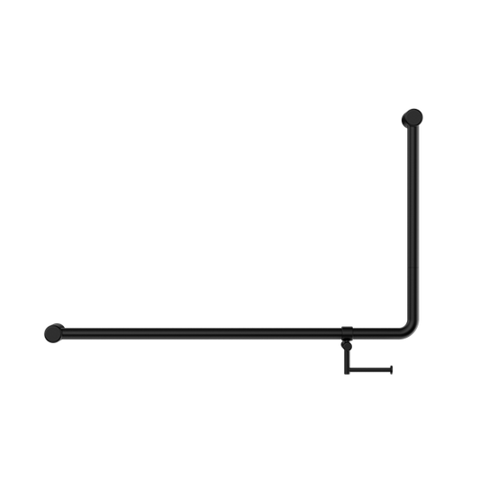 MECCA CARE 32MM DDA ACCESSIBLE TOILET 90 DEGREE BENT TUBE GRAB RAIL 600X1000MM WITH TOILET ROLL HOLDER MATTE BLACK