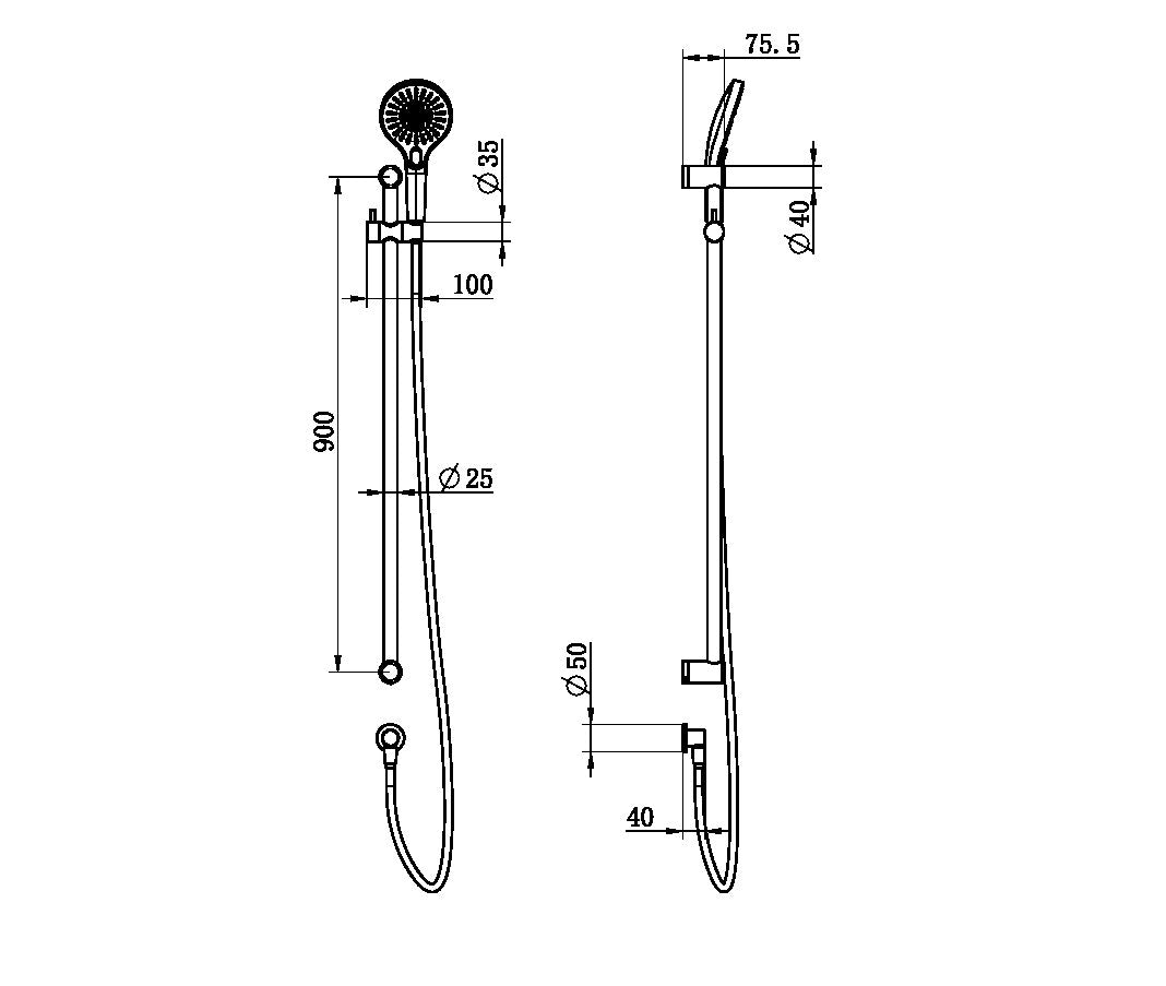 MECCA CARE 25MM GRAB RAIL AND ADJUSTABLE SHOWER RAIL SET 900MM BRUSHED GOLD