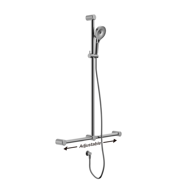 MECCA CARE 32MM T BAR GRAB RAIL AND ADJUSTABLE SHOWER SET 1100X750MM CHROME