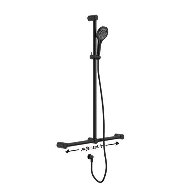 MECCA CARE 32MM T BAR GRAB RAIL AND ADJUSTABLE SHOWER SET 1100X750MM MATTE BLACK