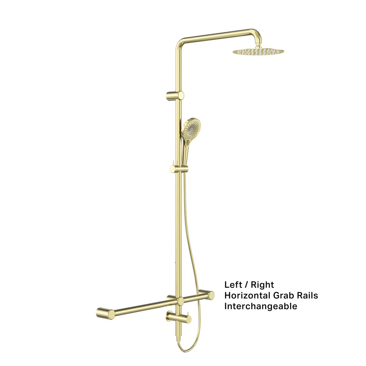 MECCA CARE 32MM T BAR GRAB RAIL 1100X750MM TWIN SHOWER SET BRUSHED GOLD