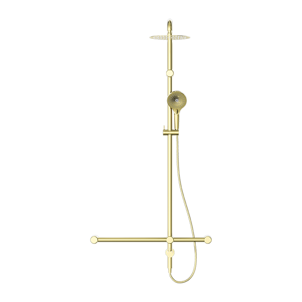 MECCA CARE 32MM T BAR GRAB RAIL 1100X750MM TWIN SHOWER SET BRUSHED GOLD