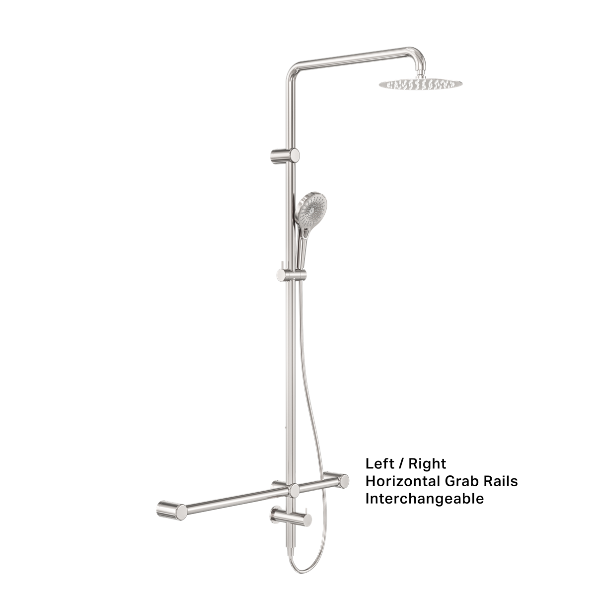 MECCA CARE 32MM T BAR GRAB RAIL 1100X750MM TWIN SHOWER SET BRUSHED NICKEL