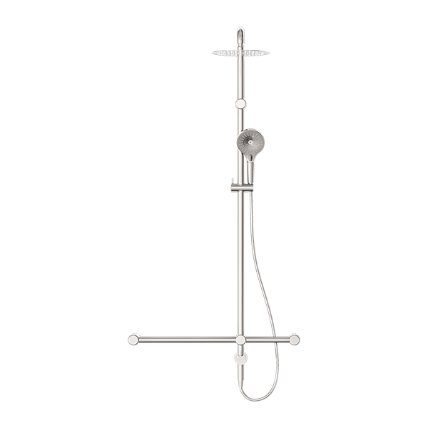 MECCA CARE 32MM T BAR GRAB RAIL 1100X750MM TWIN SHOWER SET BRUSHED NICKEL