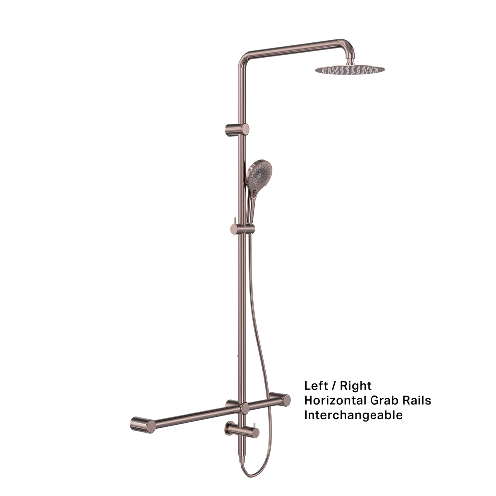 MECCA CARE 32MM T BAR GRAB RAIL 1100X750MM TWIN SHOWER SET BRUSHED BRONZE