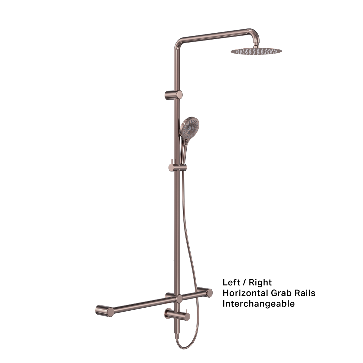 MECCA CARE 32MM T BAR GRAB RAIL 1100X750MM TWIN SHOWER SET BRUSHED BRONZE