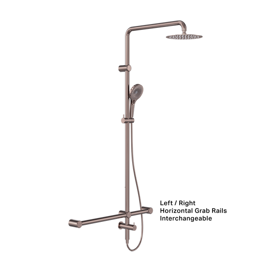 MECCA CARE 32MM T BAR GRAB RAIL 1100X750MM TWIN SHOWER SET BRUSHED BRONZE