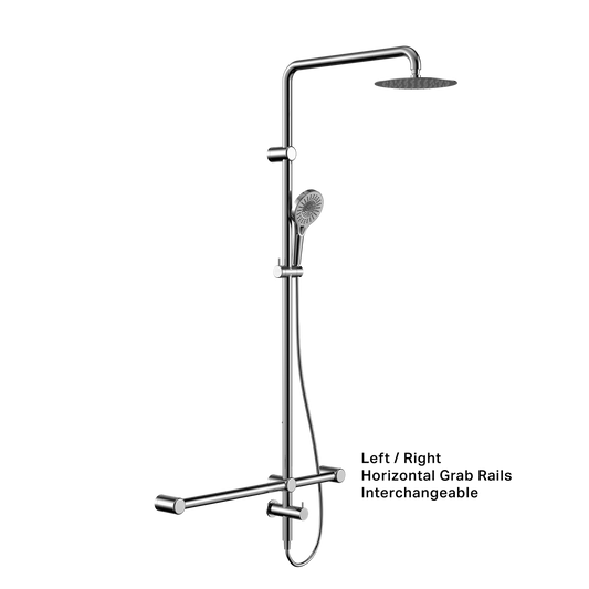 MECCA CARE 32MM T BAR GRAB RAIL 1100X750MM TWIN SHOWER SET CHROME