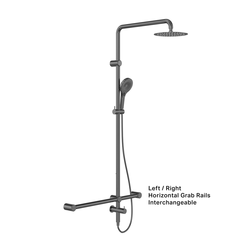 MECCA CARE 32MM T BAR GRAB RAIL 1100X750MM TWIN SHOWER SET GUN METAL