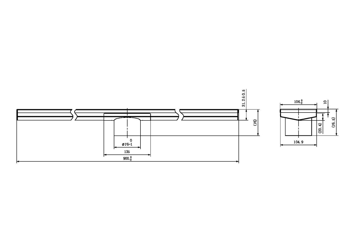 TILE INSERT V CHANNEL 900X106MM FLOOR GRATE 80MM OUTLET BRUSHED NICKEL