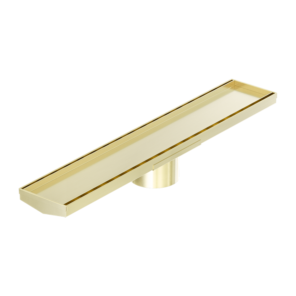 TILE INSERT V CHANNEL 600X106MM FLOOR GRATE 90MM OUTLET BRUSHED GOLD