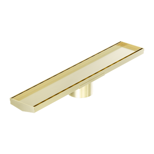 TILE INSERT V CHANNEL 600X106MM FLOOR GRATE 90MM OUTLET BRUSHED GOLD