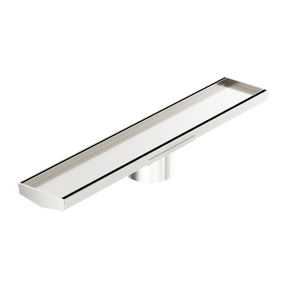 TILE INSERT V CHANNEL 600X106MM FLOOR GRATE 90MM OUTLET BRUSHED NICKEL