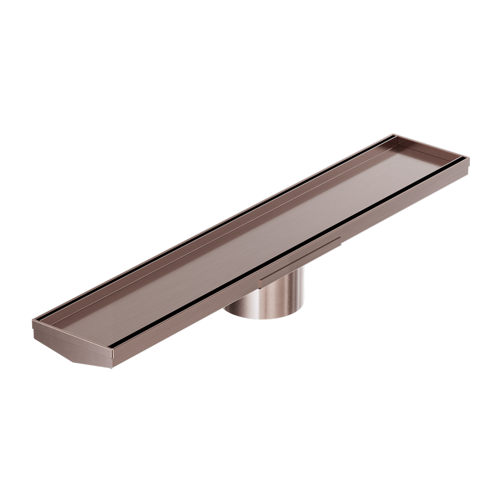 TILE INSERT V CHANNEL 600X106MM FLOOR GRATE 90MM OUTLET BRUSHED BRONZE