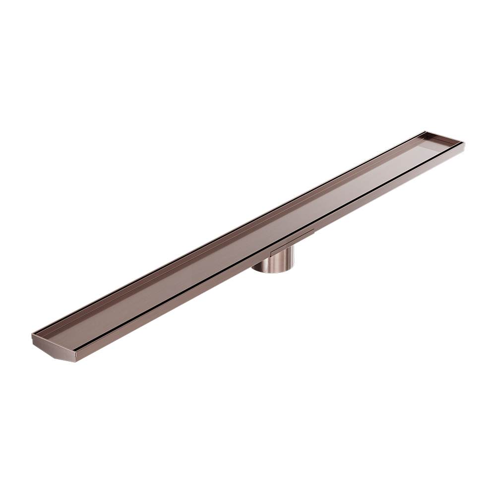 TILE INSERT V CHANNEL 1200X106MM FLOOR GRATE 90MM OUTLET BRUSHED BRONZE