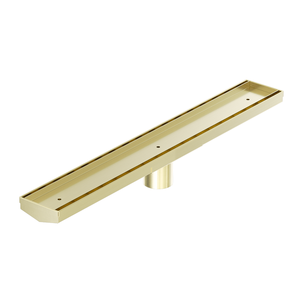 TILE INSERT V CHANNEL 600X82MM FLOOR GRATE 50MM OUTLET BRUSHED GOLD