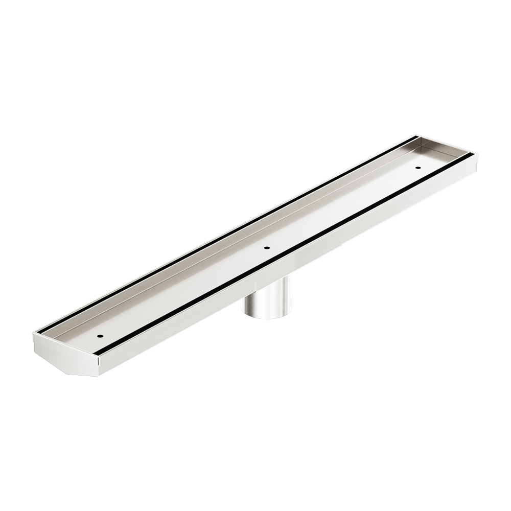 TILE INSERT V CHANNEL 600X82MM FLOOR GRATE 50MM OUTLET BRUSHED NICKEL