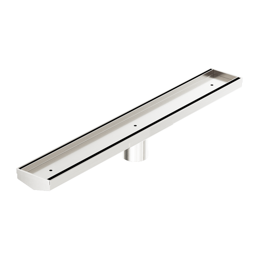 TILE INSERT V CHANNEL 600X82MM FLOOR GRATE 50MM OUTLET BRUSHED NICKEL