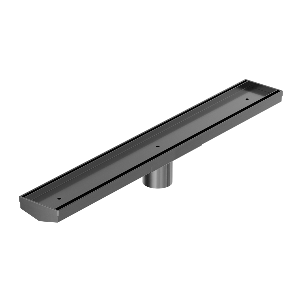 TILE INSERT V CHANNEL 600X82MM FLOOR GRATE 50MM OUTLET GUN METAL