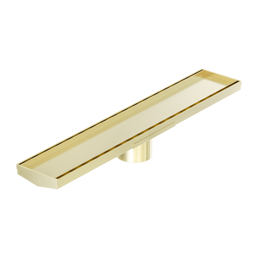TILE INSERT V CHANNEL 600X106MM FLOOR GRATE 80MM OUTLET BRUSHED GOLD