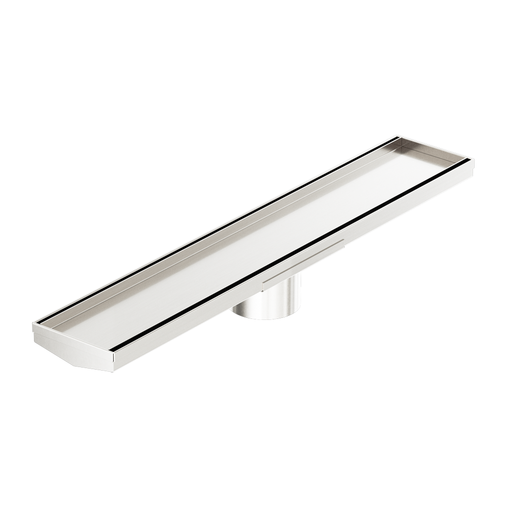 TILE INSERT V CHANNEL 600X106MM FLOOR GRATE 80MM OUTLET BRUSHED NICKEL