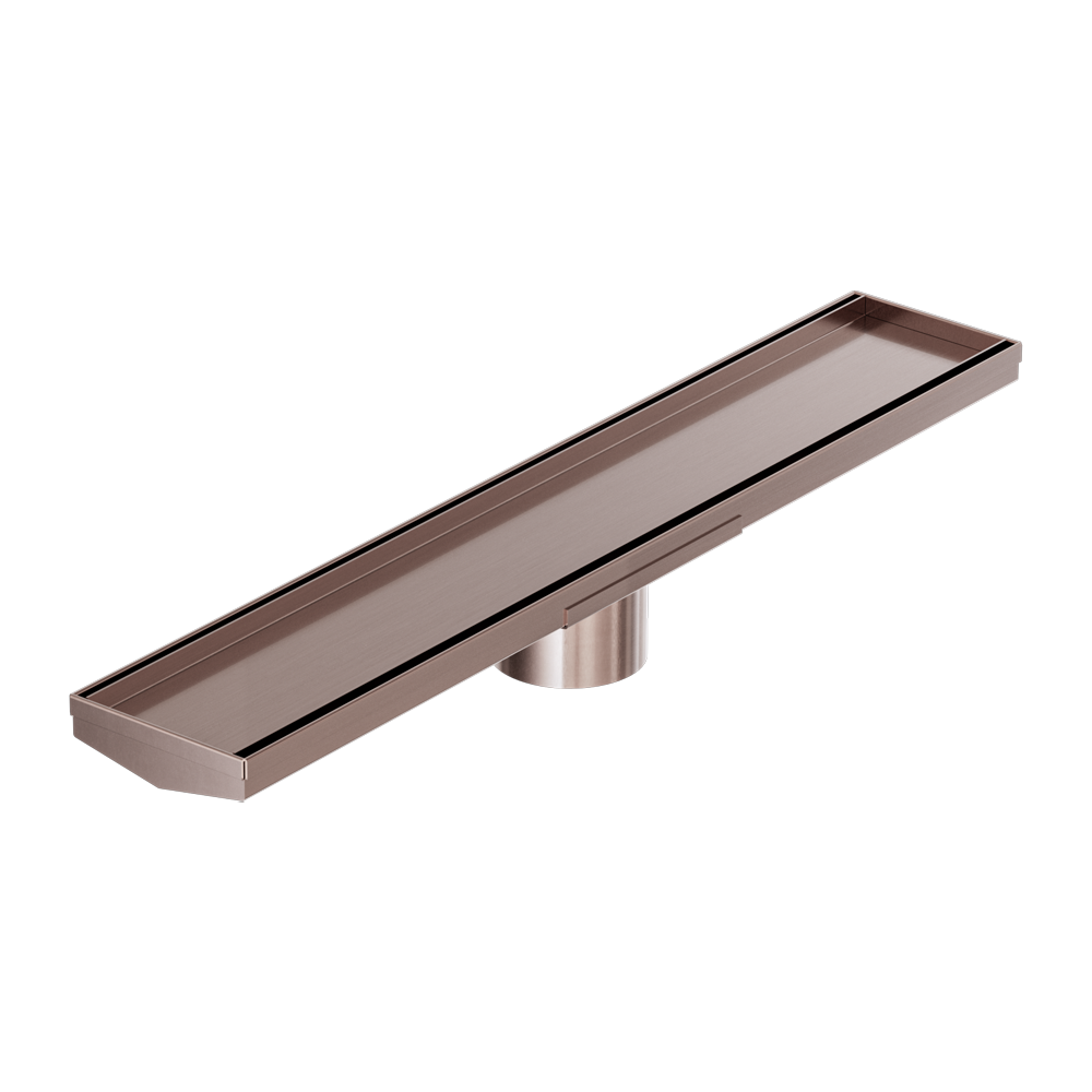 TILE INSERT V CHANNEL 600X106MM FLOOR GRATE 80MM OUTLET BRUSHED BRONZE