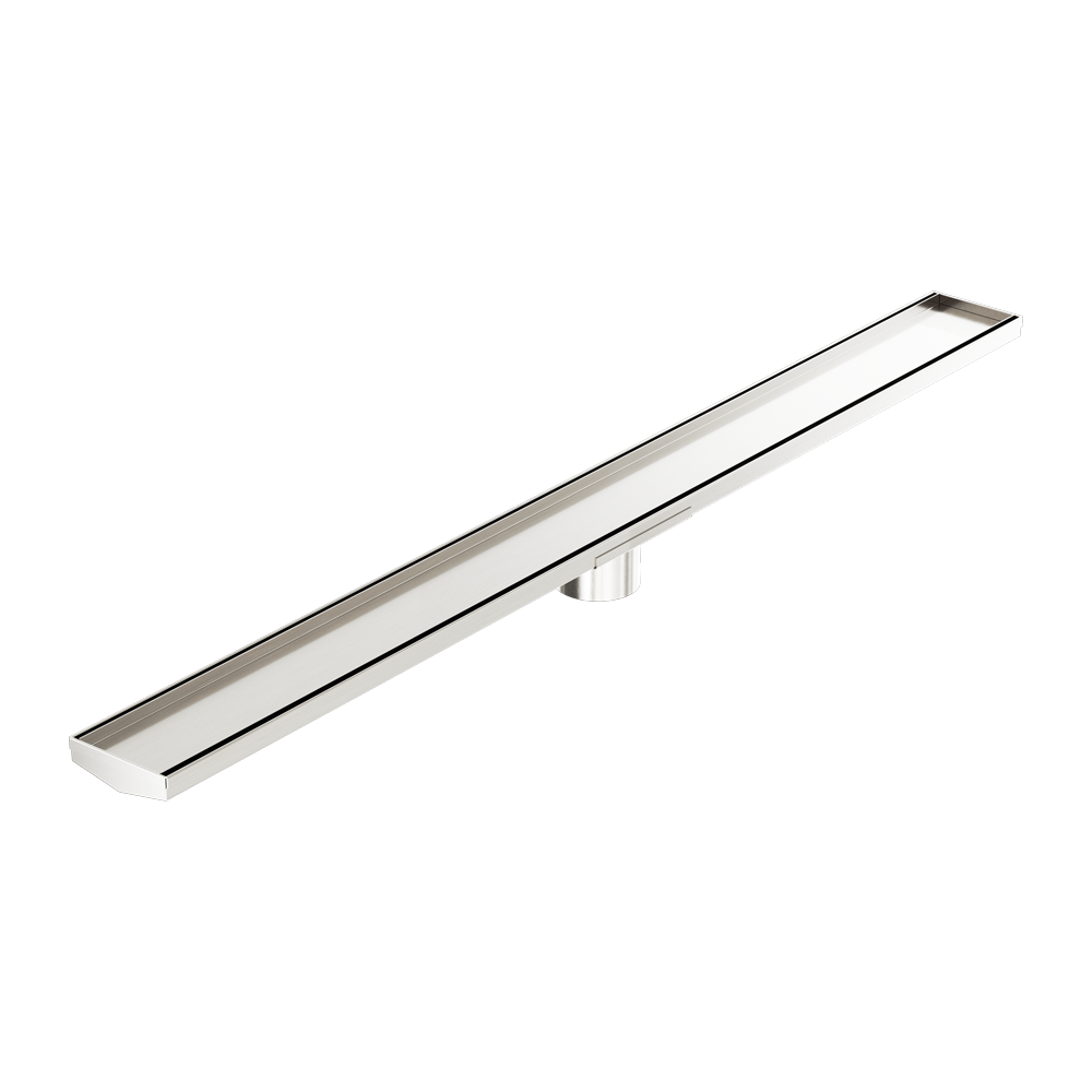 TILE INSERT V CHANNEL 1200X106MM FLOOR GRATE 80MM OUTLET BRUSHED NICKEL