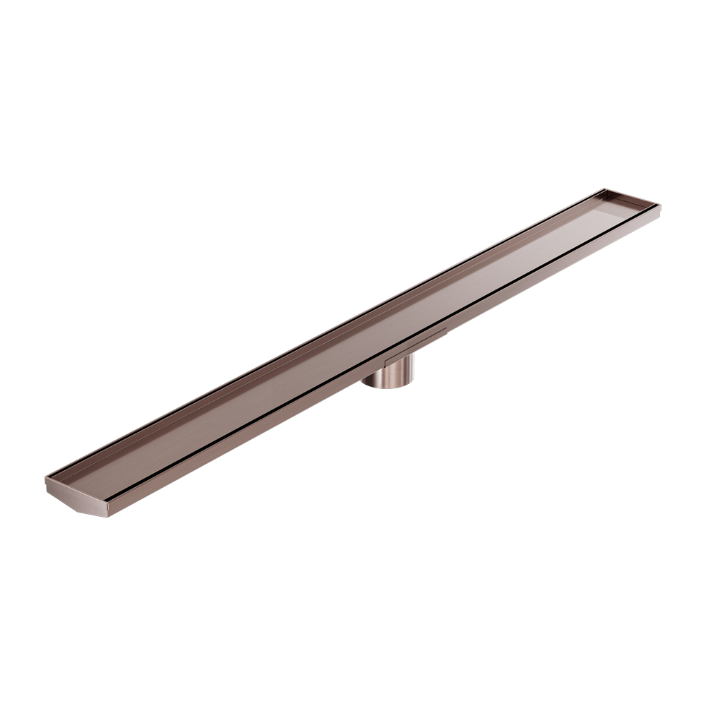 TILE INSERT V CHANNEL 1200X106MM FLOOR GRATE 80MM OUTLET BRUSHED BRONZE