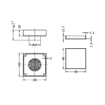 100MM Square Tile Insert Floor Waste 50MM Outlet Brushed Bronze — Floor Wastes & Drains