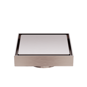 100MM Square Tile Insert Floor Waste 80MM Outlet Brushed Bronze — Floor Wastes & Drains