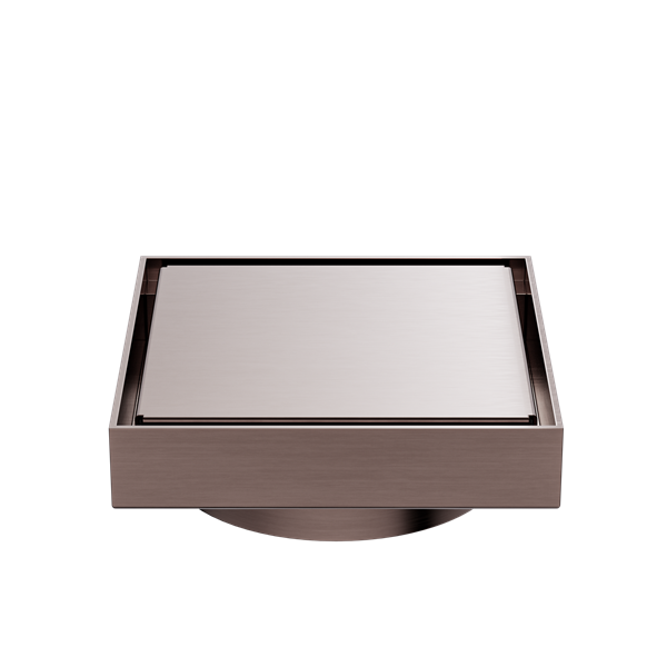 130MM Square Tile Insert Floor Waste 100MM Outlet Brushed Bronze — Floor Wastes & Drains