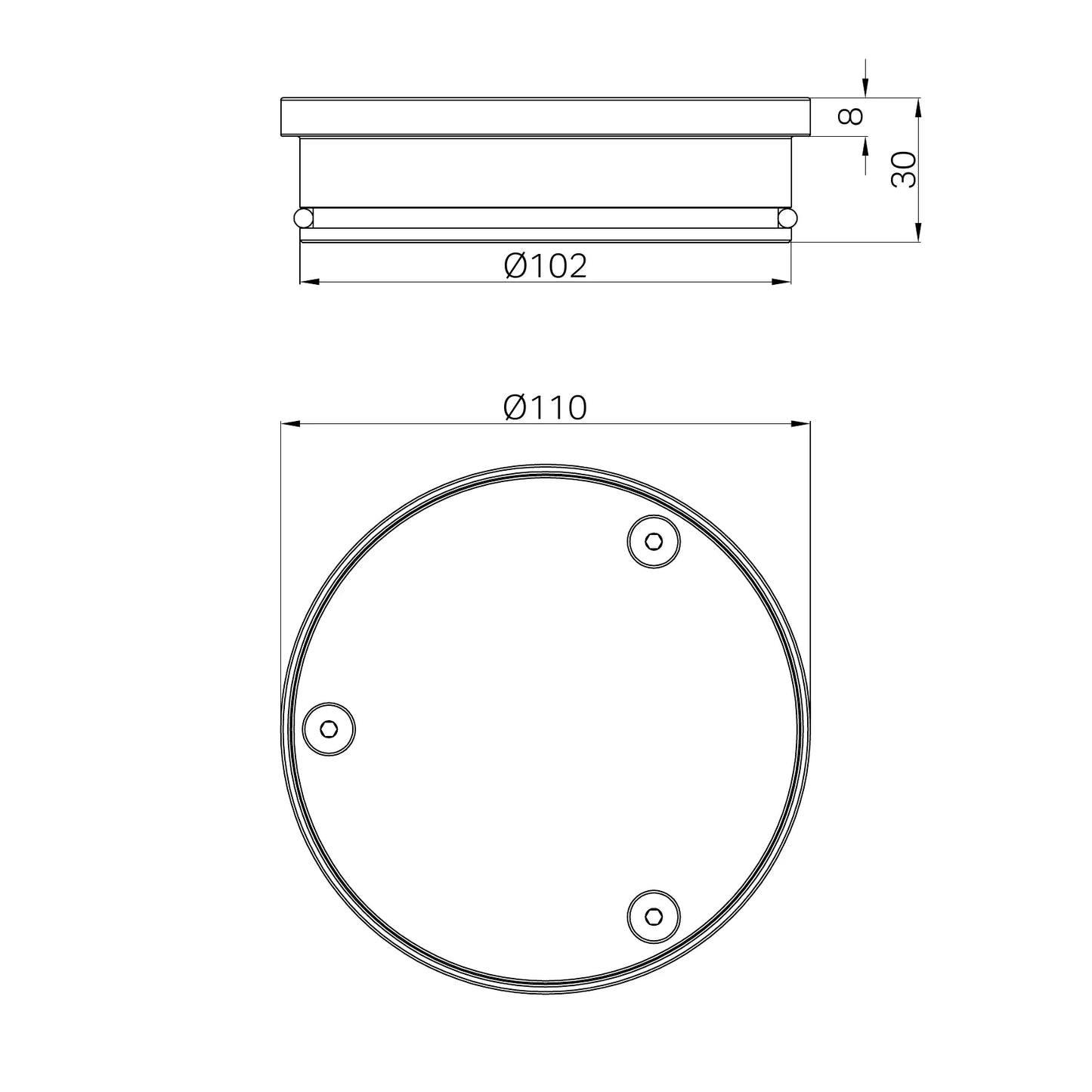 316L Stainless Round Clear Out 100mm Outlet