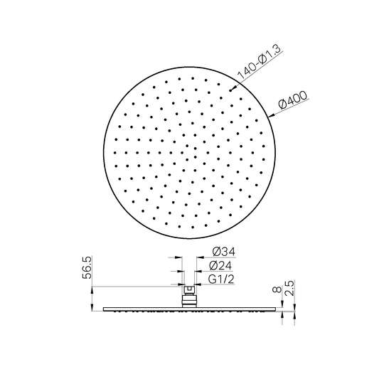400MM ROUND SHOWER HEAD ROA1207 CHROME (NRROA1207CH) CHROME