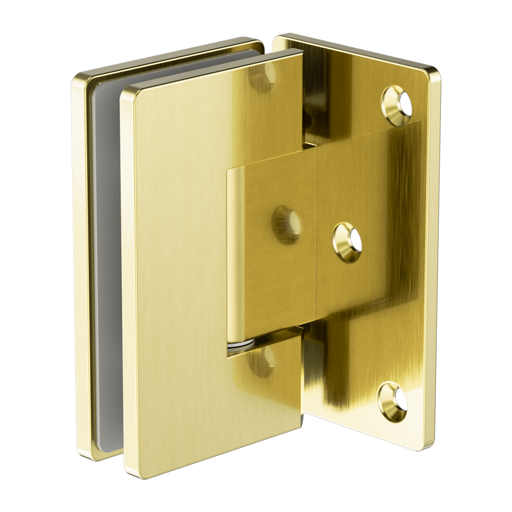90 DEGREE GLASS TO WALL SHOWER HINGE 10MM GLASS BRUSHED GOLD