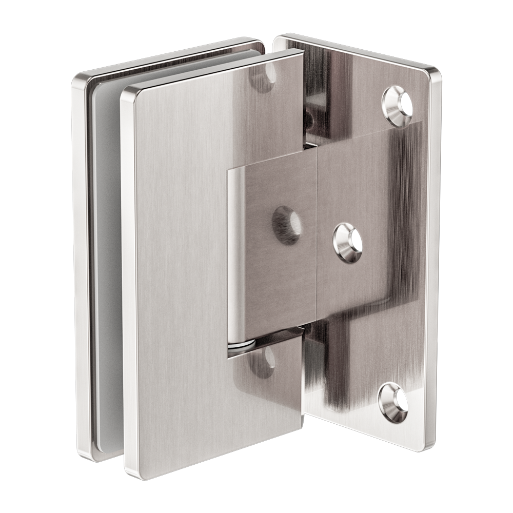 90 DEGREE GLASS TO WALL SHOWER HINGE 10MM GLASS BRUSHED NICKEL