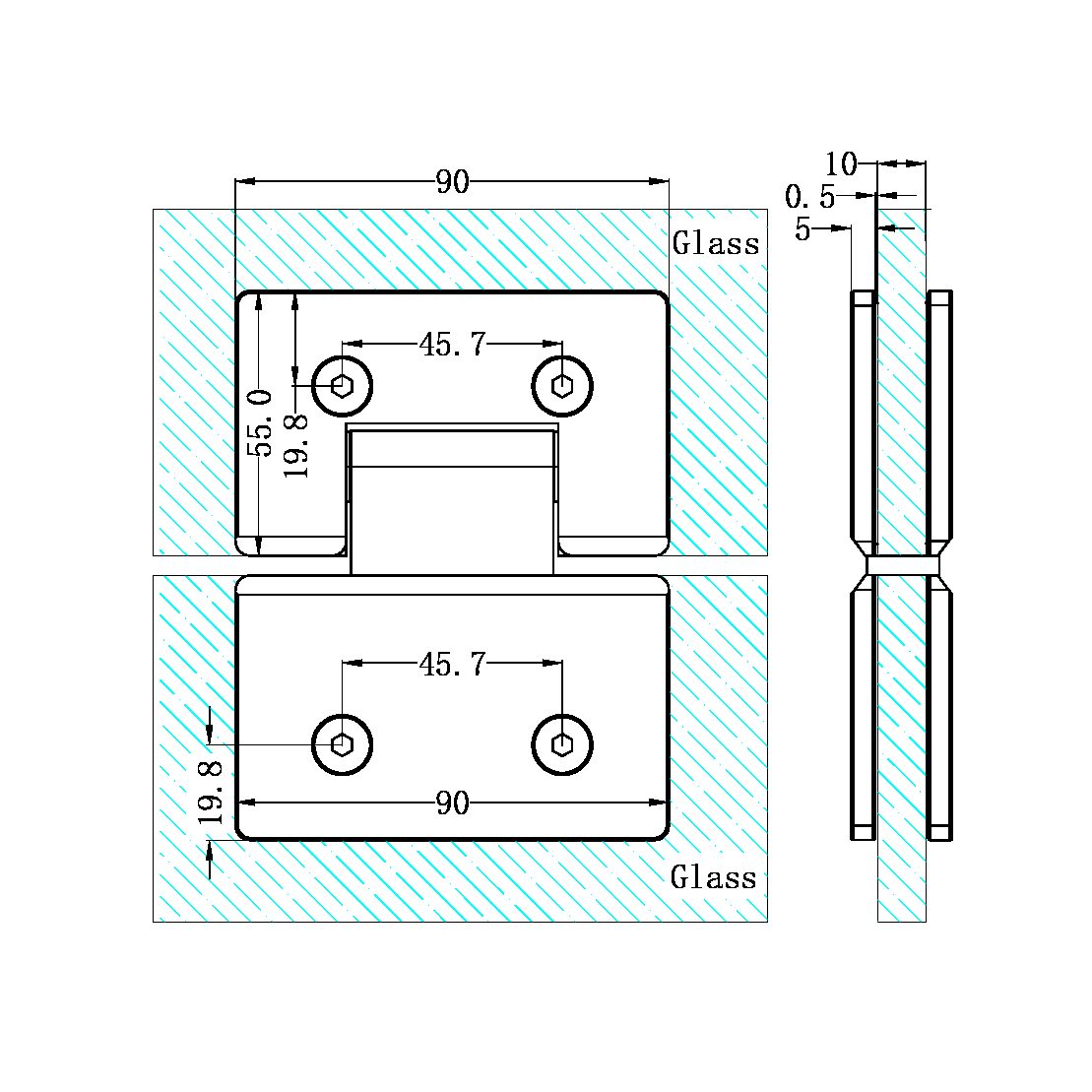 180 DEGREE GLASS TO GLASS SHOWER HINGE 10MM GLASS BRUSHED GOLD