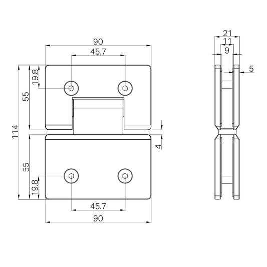 180 Degree Glass To Glass Shower Hinge 10mm Glass Tumbled Antique Brass
