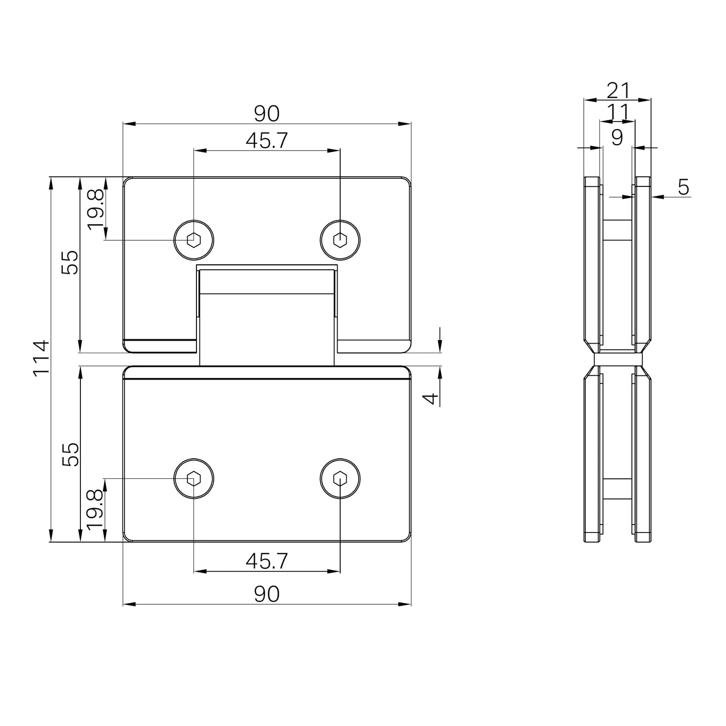 180 Degree Glass To Glass Shower Hinge 10mm Glass Rome Bronze