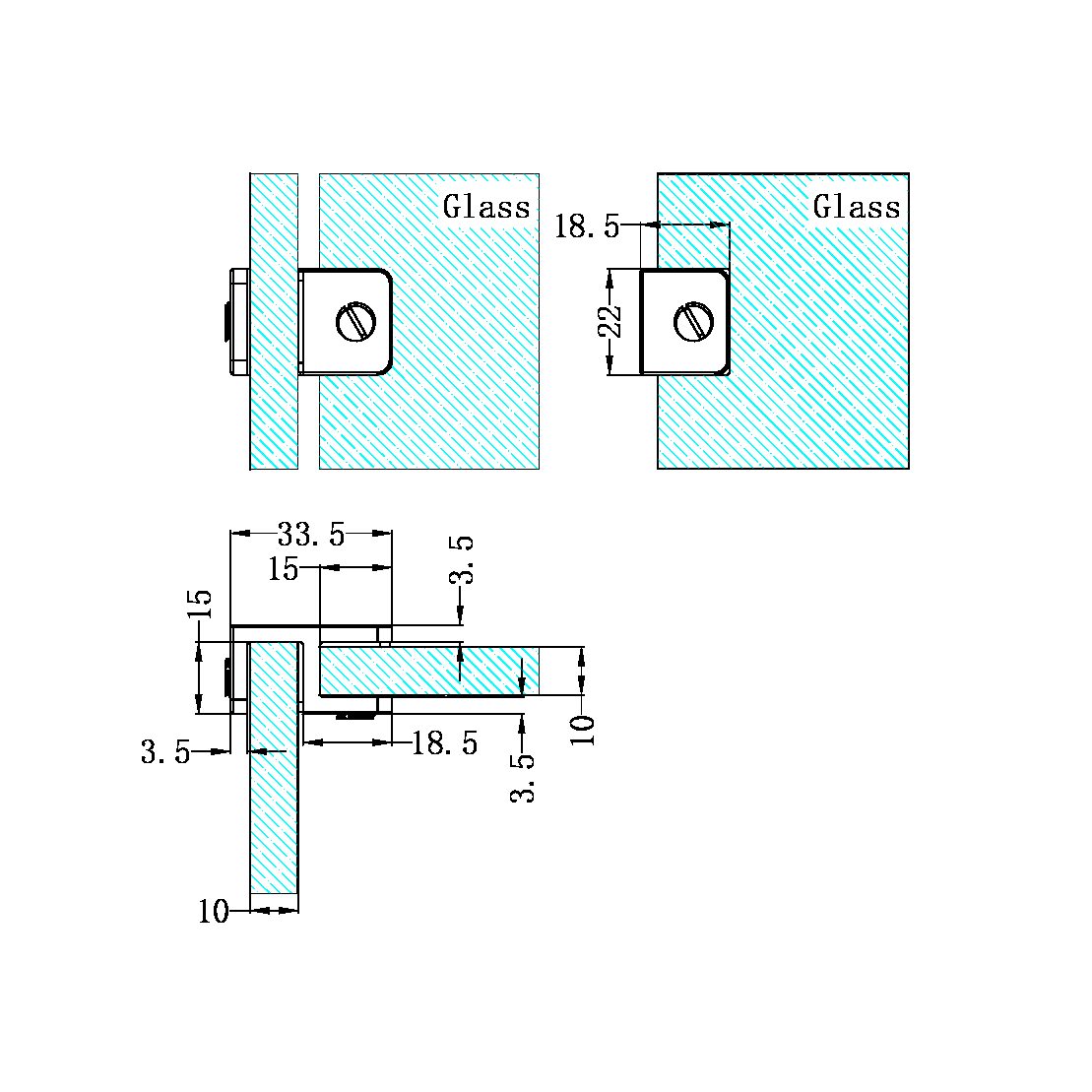 OVER-PANEL GLASS TO GLASS FITTING 10MM GLASS BRUSHED NICKEL