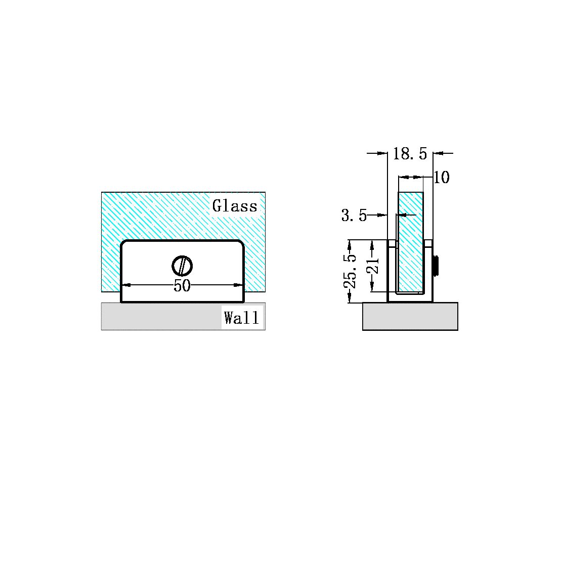 SHOWER U BRACKET 10MM GLASS CHROME