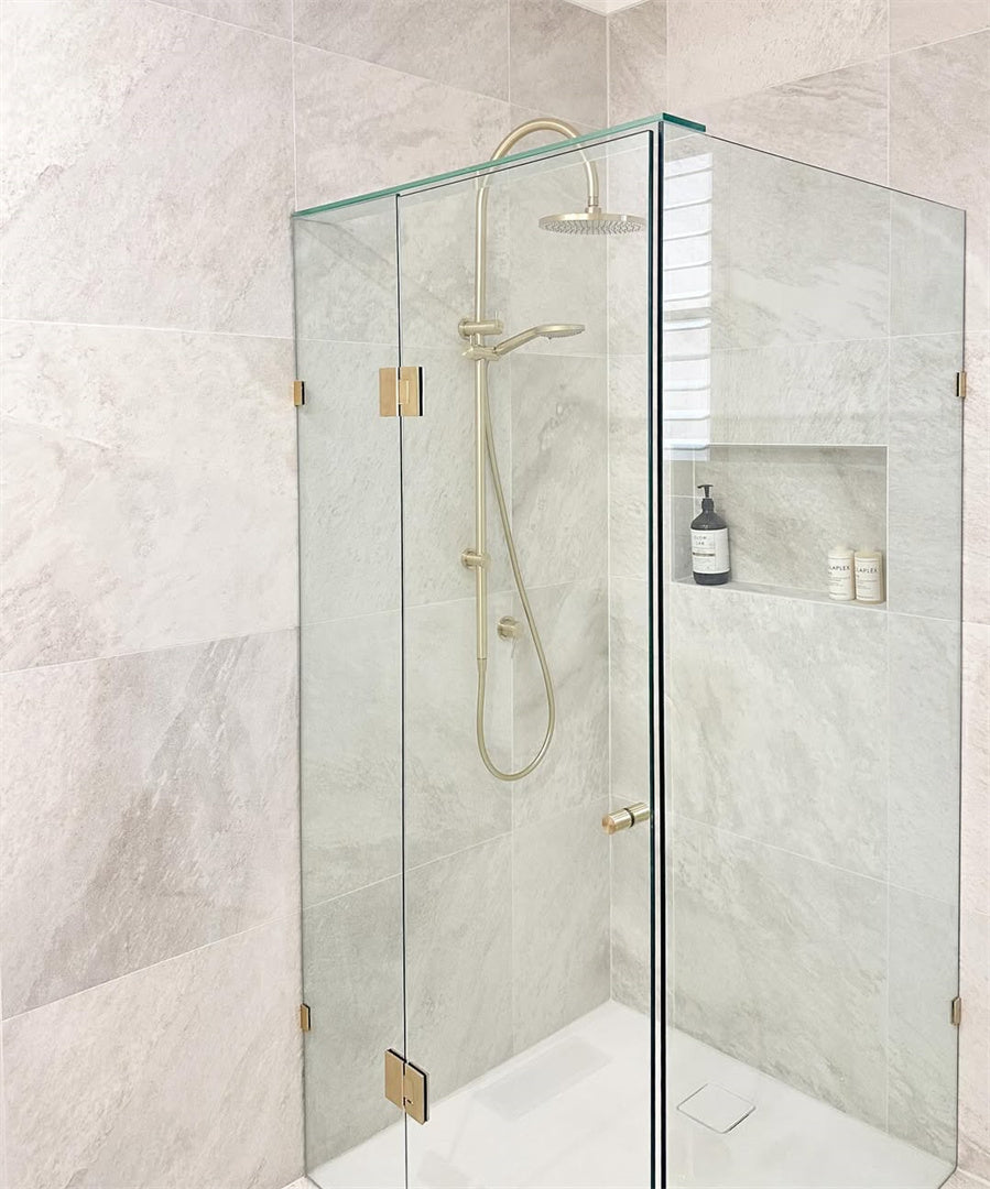 180 DEGREE GLASS TO GLASS SHOWER HINGE 10MM GLASS BRUSHED GOLD