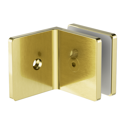 90 DEGREE GLASS TO WALL BRACKET 10MM GLASS BRUSHED GOLD